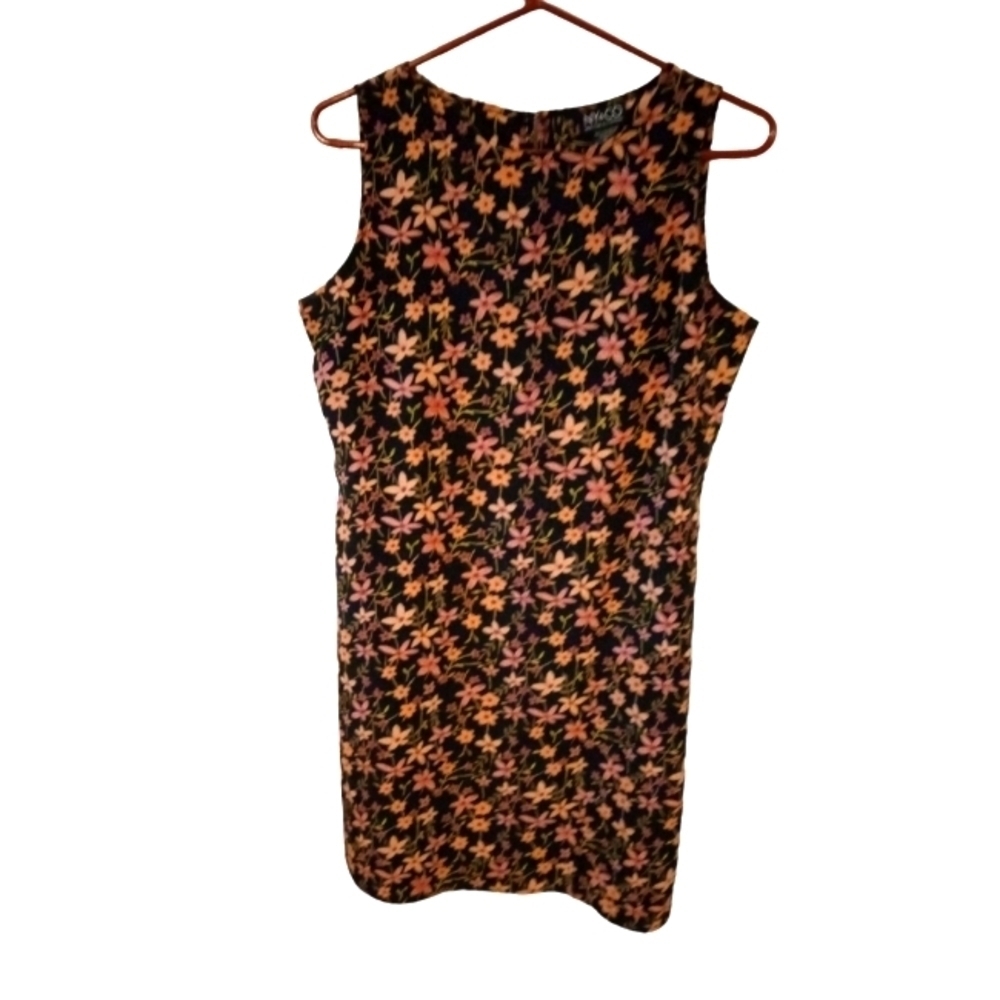 Y2K Vintage Dark Brown Floral NY&Co Sleeveless Sheath Midi All Season Dress 10